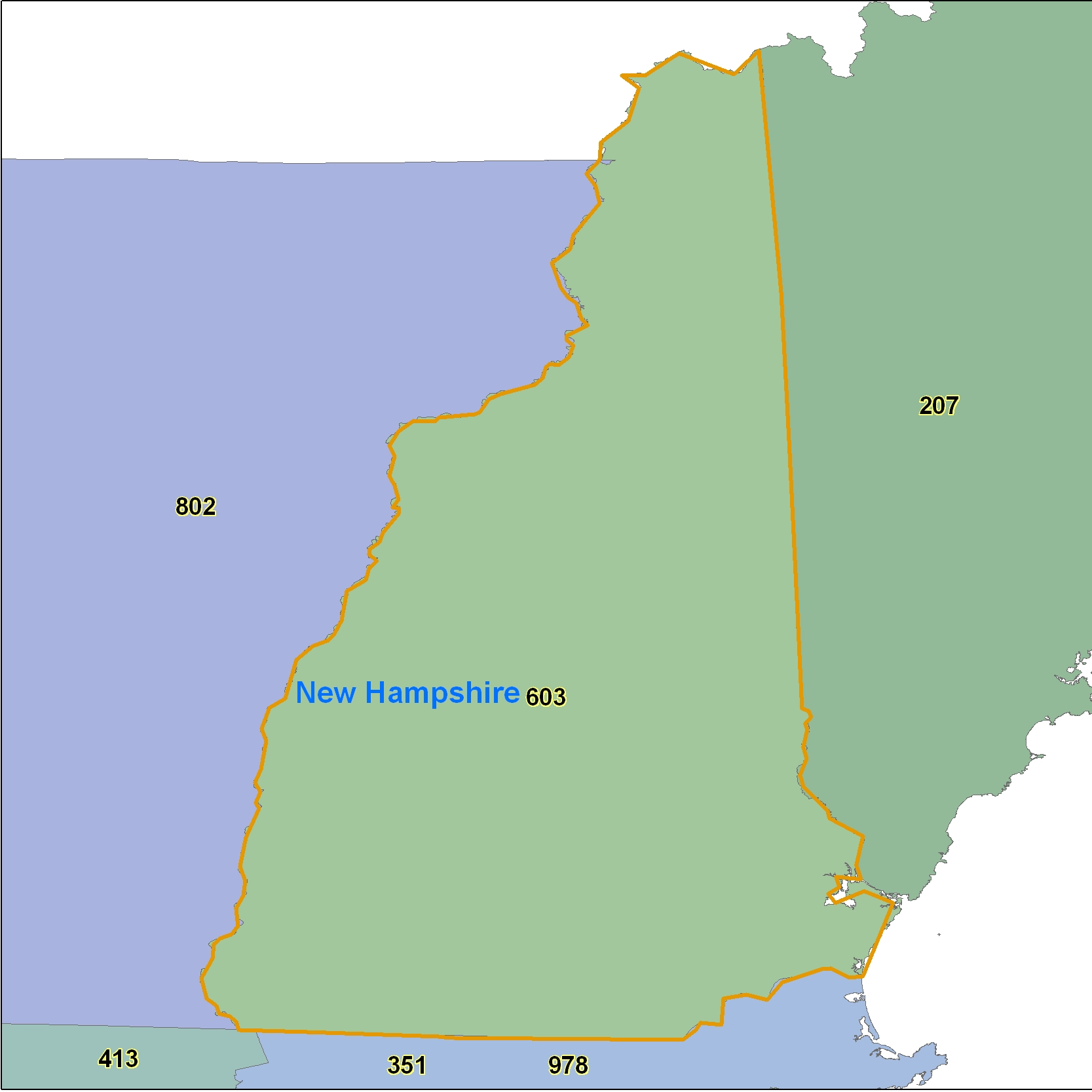 New Hampshire (NH) Area Code Map